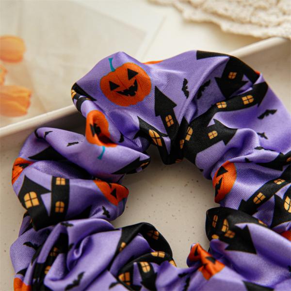 Halloween festival satin printed scrunchies headdress women's headstring elastic band hair accessories OEM logo