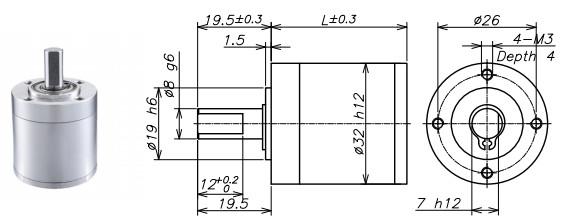 2 Stage High Precision Planetary Gearbox Diameter 32mm 35.9mm Length