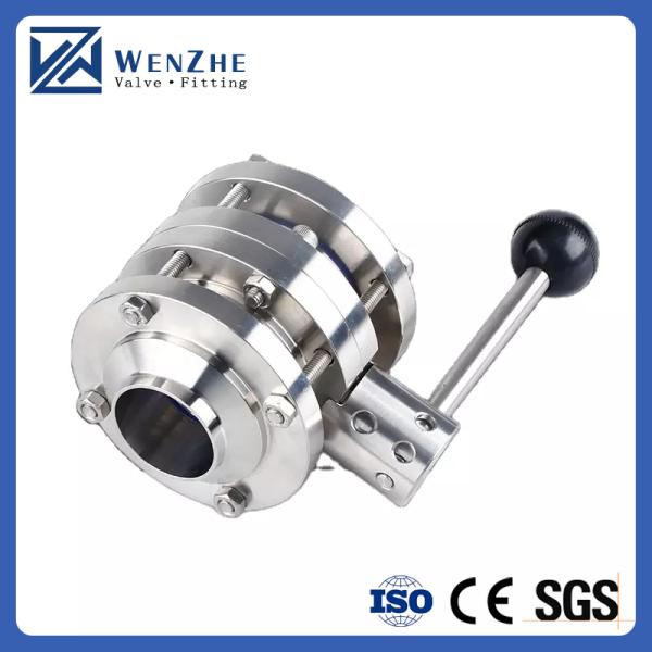 Acero inoxidable sanitario 304 316L Manual de tres piezas soldado con flanges de la oblea de la válvula de mariposa