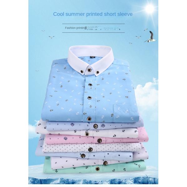 Polyester Fiber Men's Summer Floral Print Short-Sleeved Shirt Casual and Youth Design