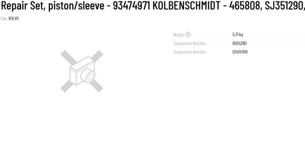 DEUTZ VOLVO Réparation 93474971 KOLBENSCHMIDT Piston/mouchoir 465808 SJ351290 420534 pour les exploitations agricoles Durable et de longue durée