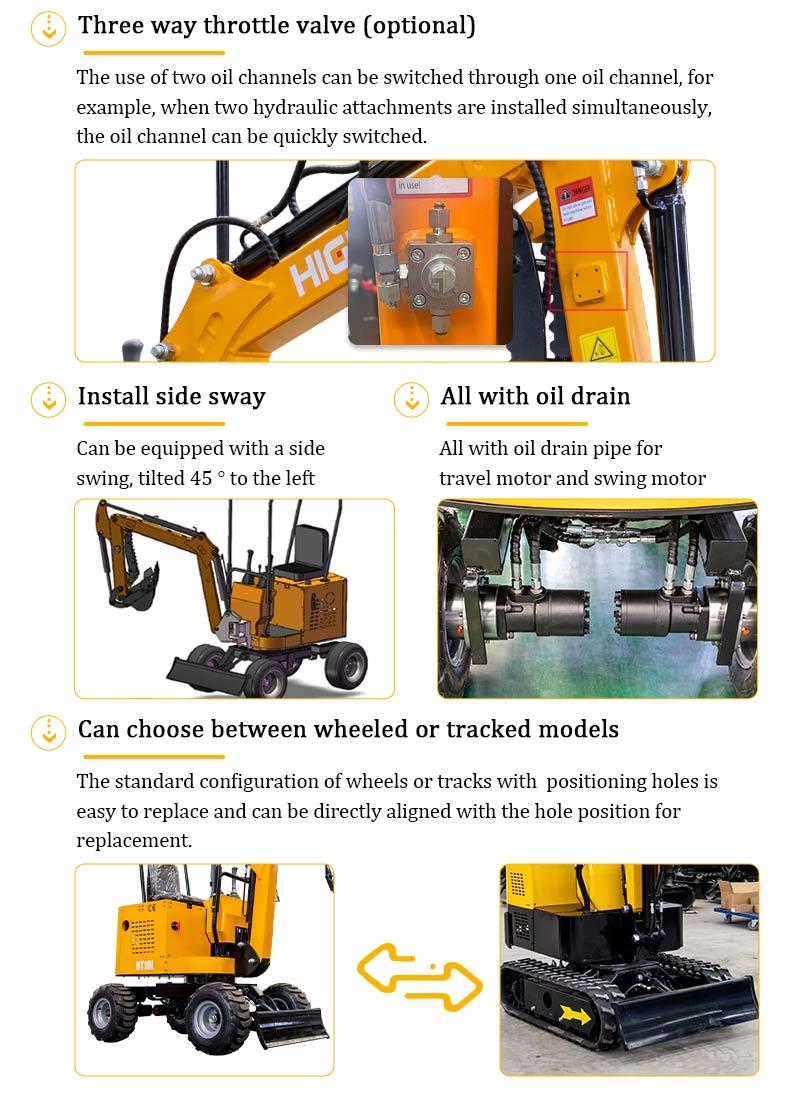 HT10L Wheeled Mini Excavator with 10KW Rated Power