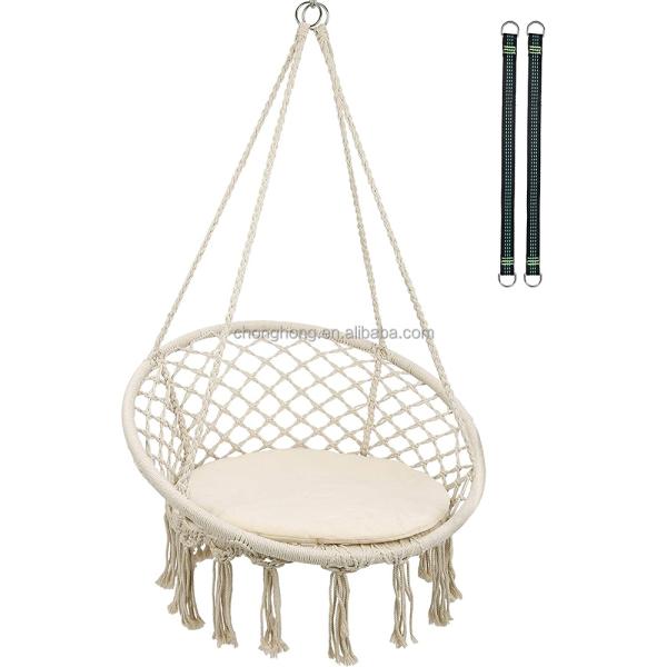 Colgante redondo hamaca de jardín exterior cuerda de algodón Macrame Fringe Patio columpiar hamaca silla de mascotas hamaca