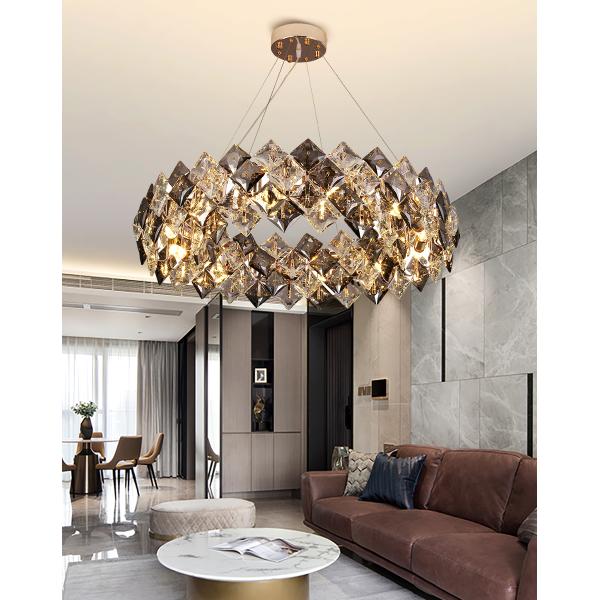 Led chandelier Living room decoration simple dimmer round hanging crystal lamp(WH-CY-184)