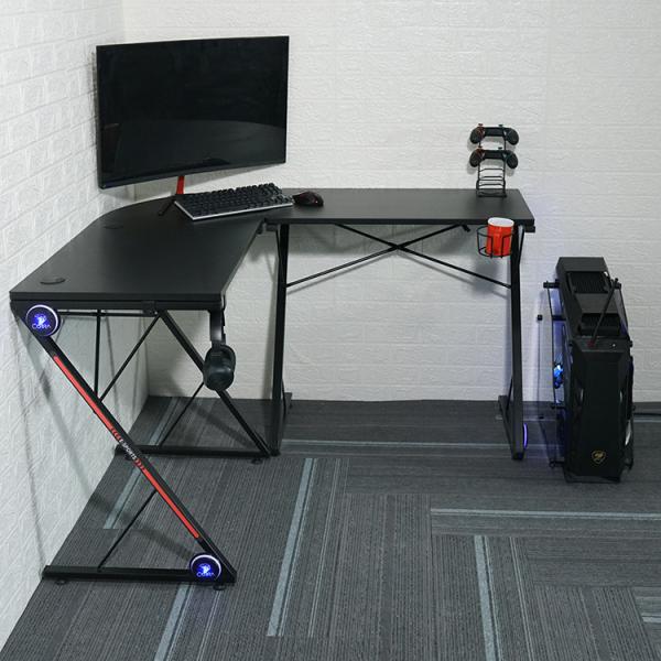 Workspace Home Office L-shaped Computer Gaming Table with Round Corner Monitor Stand