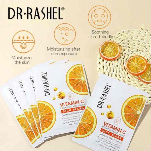 Vitamina C Blanqueador y aclarador Hoja de seda Máscara facial.Antiarrugas Iluminación firme Máscara de seda