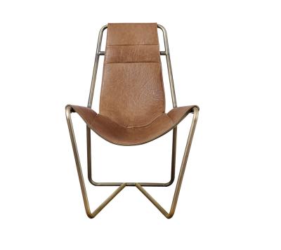 Metal Base Brown Leather Reading Chair , Leather Easy Chair Recliner Top Grain Leather