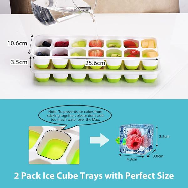 14-Ice Cube Trays TPE PP Material with Easy-Release and Spill-Resistant Removable Lid