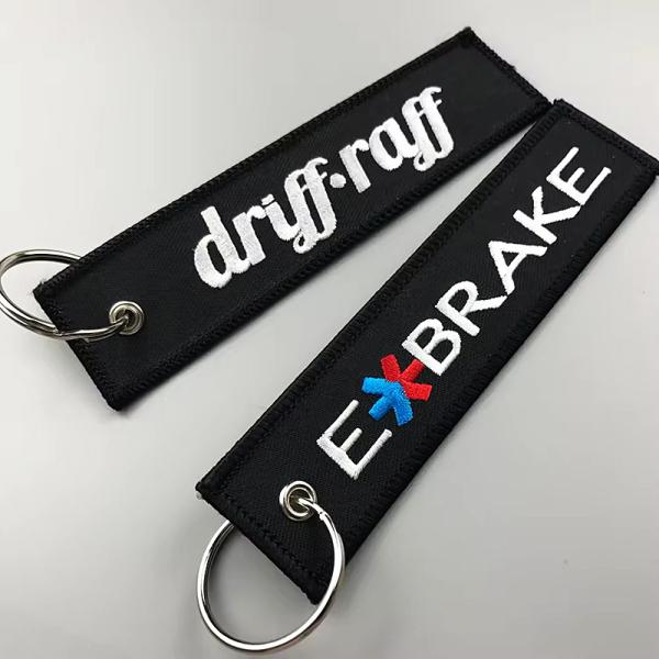 Factory Custom Fabric Embroidery Keyring Luggage Tag Keychain Key Tags