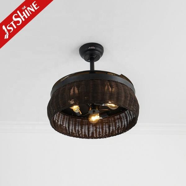 1stshine Ventilador de Tecto de Tecelagem de Rattan com Design Antigo e Facas Invisíveis