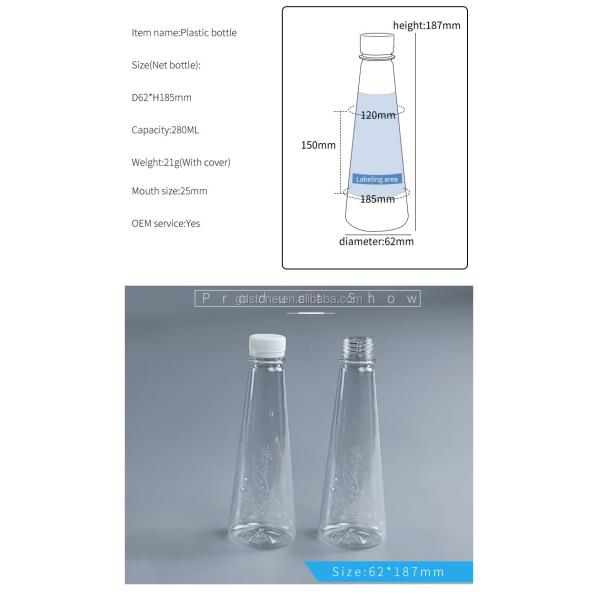 25mm Water PET Plastic Bottles Transparent Clear 280ml