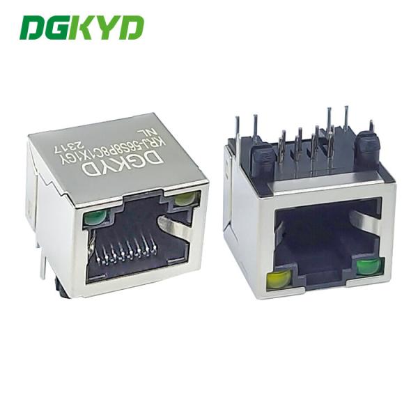 KRJ-56S8P8C1X1GYNL single port RJ45 connector 8P8C with light without filter crystal head communication interface