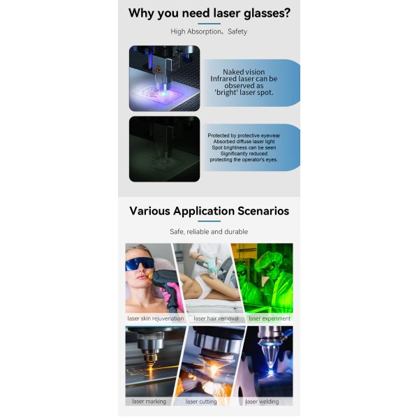 Laser glasses laser protection glasses Laser protective glasses certified laser protection lenses laserprotective sheet 190-460nm 460-630nm OD1+ OD6 630-2000nm for laser laser protective glasses