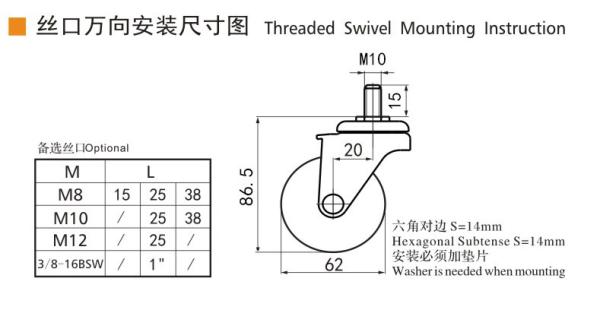 62mm 2.5 Inch Mini Caster Wheels 35kg  Threaded TPU Casters