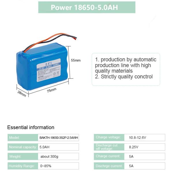 BAKTH Battery Pack 18650 Dry 5.0AH Rechargeable 3s Lithium Ion Battery Pack 10.8V