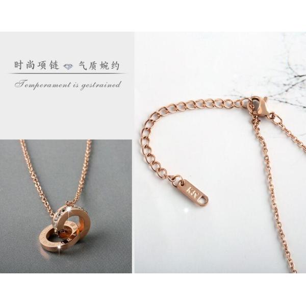 Factory Price Stainless Steel Women Jewelry Fashion Diamond Necklace Double Ring Roman Numeral Necklace