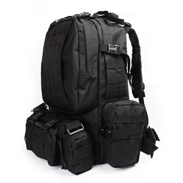 Black Army Backpack / Tactical Hiking Backpacks With 3 Molle Bags