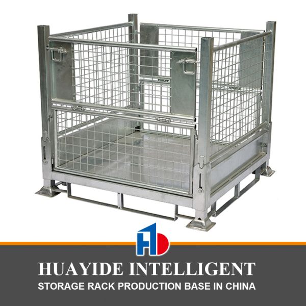 C07：Collapsible Storage Folding Stacked Warehouse Steel Metal Wire Mesh Pallet Stillage Cage Foldable Box Pallet