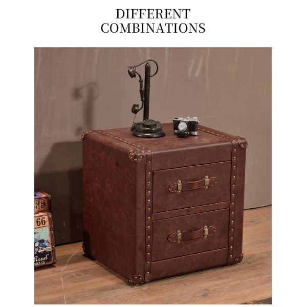 Nidea #8502 Vintage Leather Trunk Cabinet-Handmade Durable Multifunction  Lounge Pub Club Studio Furniture