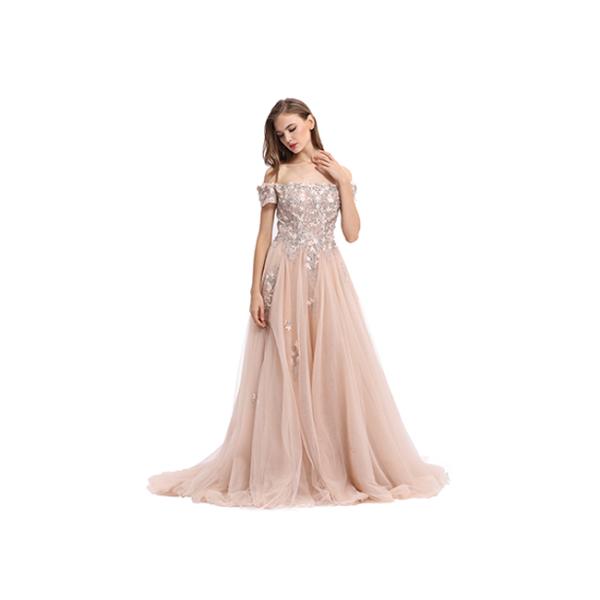 Sexy Backless Elegant Long Wedding Dresses , Regular Sleeve Beige Evening Gowns