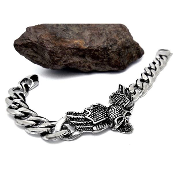 Men's Skull Stainless Steel Curb Chain Bracelet Punk Rock Style (JCE455)