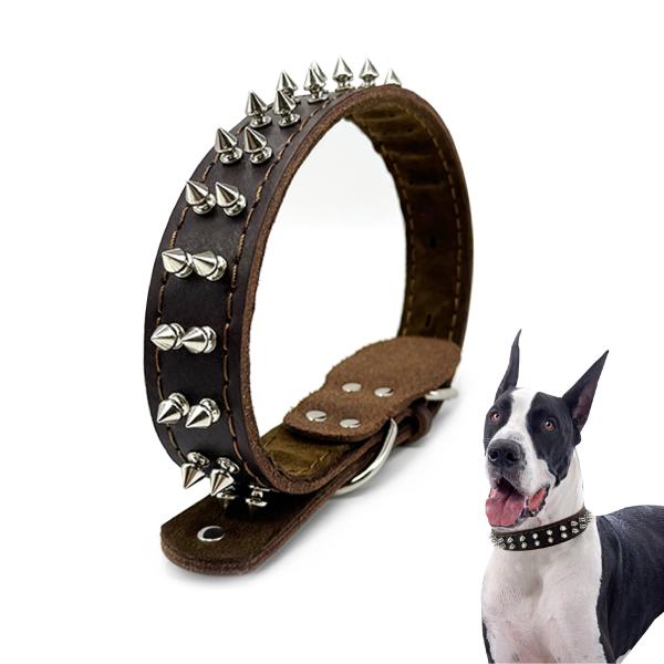 Collar para mascotas de cuero genuino con diseño tachonado – Elegante, duradero y cómodo