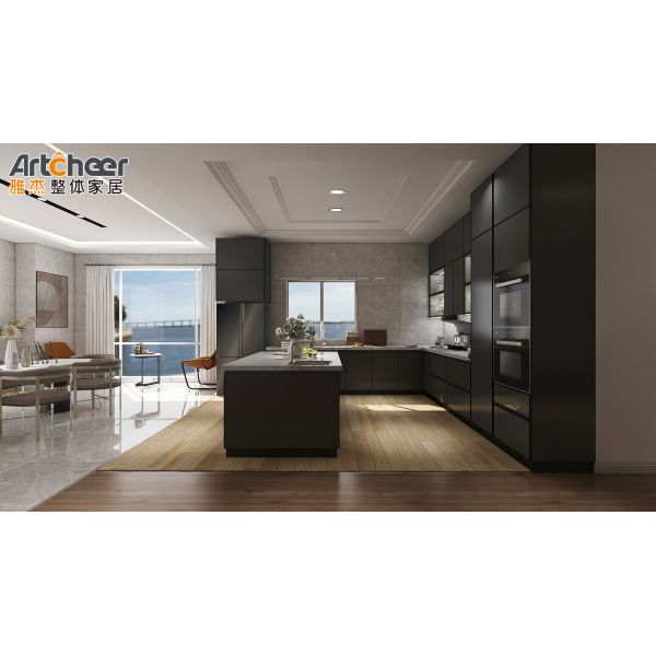 Modern L Shape Kitchen Cabinet with Melamine Material and Customized Size Offering 3 Years Guarantee