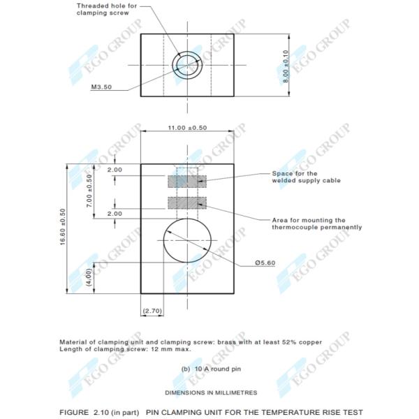 AS/NZS 3112 Figure 2.10 and Clause 2.13.8 Compliant Pin Clamping Units for Temperature Rise Test