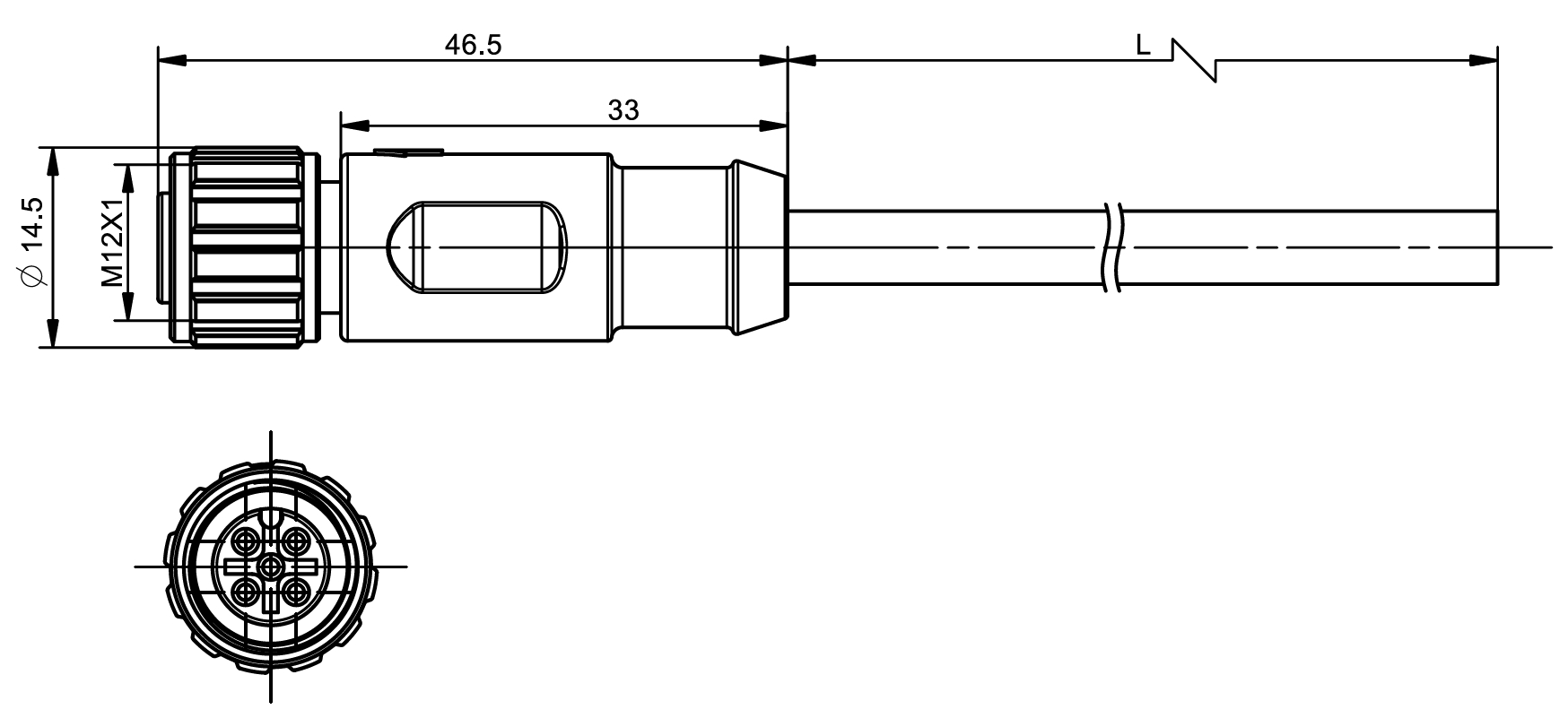 Предварительно смонтированный кабель M12 соединитель 4 пин IP67 прямая ПВХ IEC 61076-2-101 черный