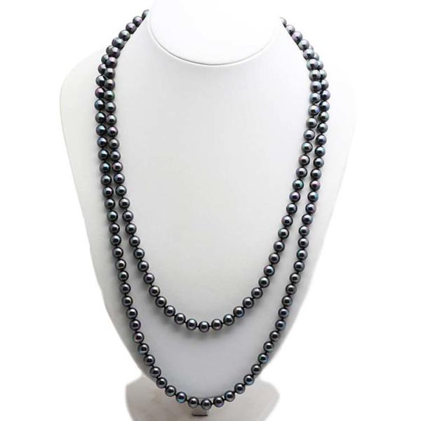Luxury Colorful Black Round 8mm Shell Pearl Sweater Necklace 55 Inches (N08516)