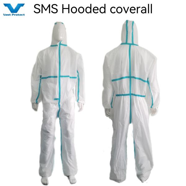 175*140cm CE Type4 5 6 Disposable SMS Nonwoven Protective Coveralls with Stick Strip
