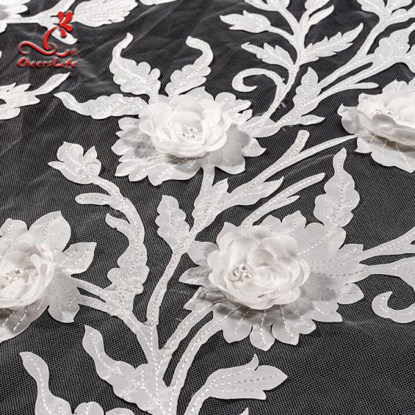 Elastic Embroidered Lace Fabric For Evening Dress Customize Color