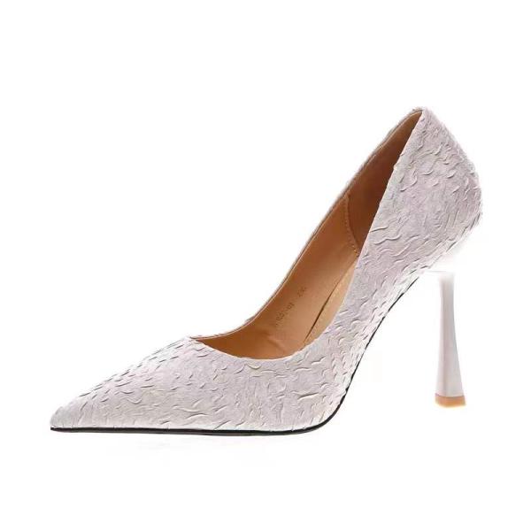 Microfiber Pointed Head Ladies Summer Pumps 8cm Thin Heel Rubber Casual