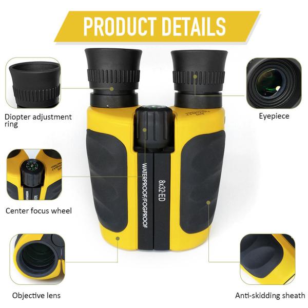 8x32 ED Binocular Waterproof Yellow Bak4 Professional Binocular For Bird Watching
