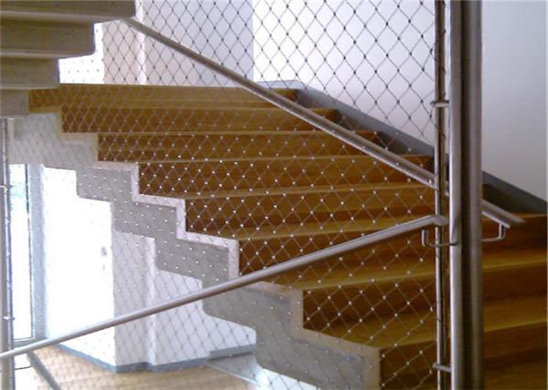 Silver Stainless Steel Balustrade Mesh , Custom Size Metal Mesh Stair Railing