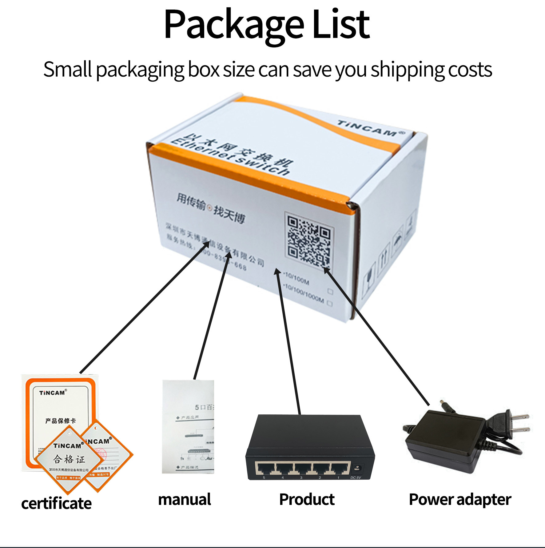 5-Port Gigabit Ethernet Switch Unmanaged Desktop Network Switch Metal Housing Plug & Play TBC-S5005E