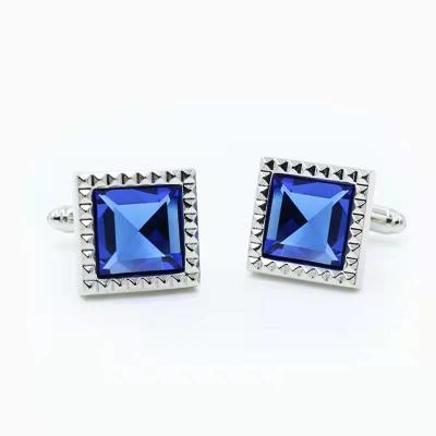 Metal Square Diamond Cufflinks Blue Color Fo Men Shirts Alloy Copper Material