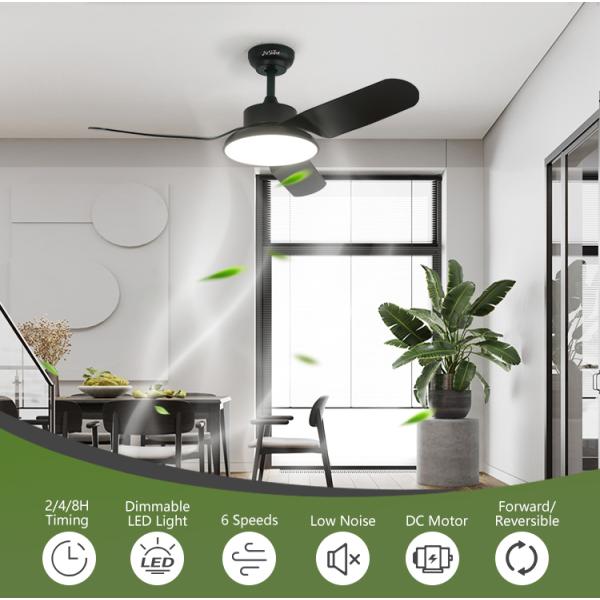 Ventilador de teto LED preto moderno de 43 polegadas com motor silencioso e função de ar condicionado