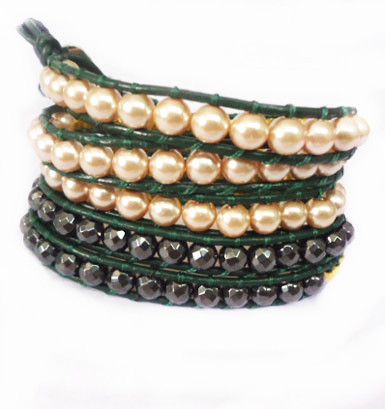 82cm 5 rows Pearl beads Leather Wrap Bracelet / Semi Precious Beads Bracelet Wholesale