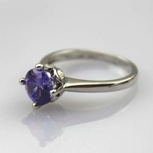 White Gold Plated Sterling Silver 7mm Amethyst Cubic Zircon Ring(R255)