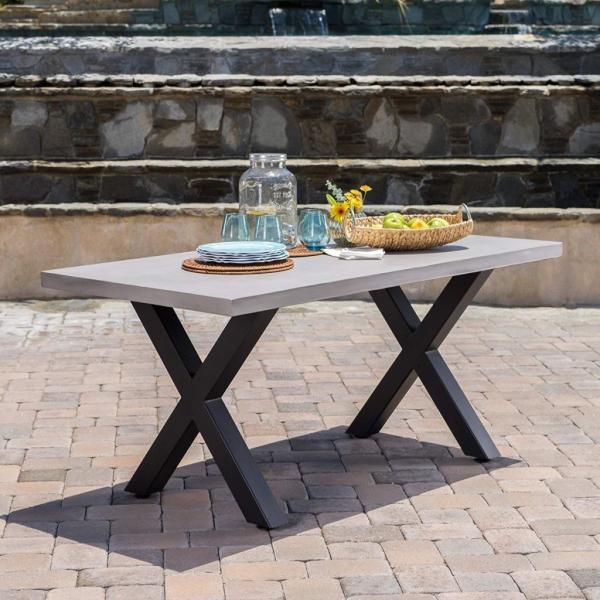 Tableau de patio rectangulaire en béton gris de la ville de Foshan Outdoor GRC banc de table en béton