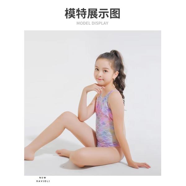 Triangle Conjoined Girls Swim Suits Mermaid Scales Printed Children Swim Clothes
