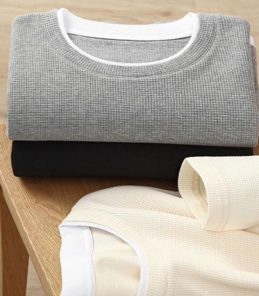 Collar O-Neck Custom Men's Fleece Thick Warm T-Shirt with Soft Cotton and Slim Fit