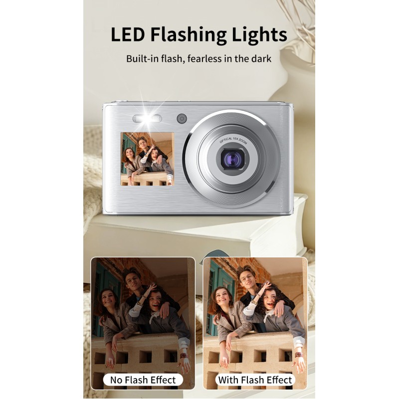 Brand New CMOS Dual Screen Mirrorless Camera 7.1x-16x Optical Zoom 4K Video Face Detection Image Stabilization Compact Design