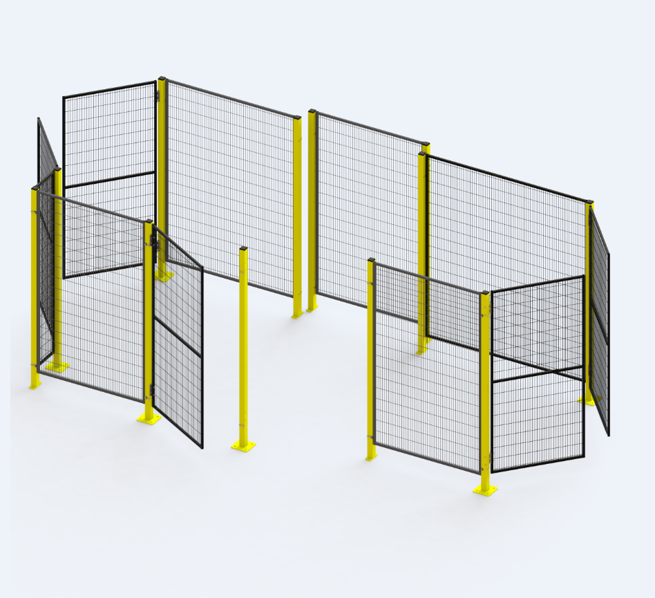 Hsj Modular Robot Safety Fence with Safety Interlock Gate Yellow Wire Mesh Perimeter Guarding for Industrial Robotic Cell Welding Workstation Machine Guarding