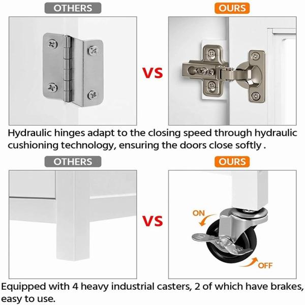 MDF Top Kitchen Island Trolley Cart With Open Storage Shelves Cabinets