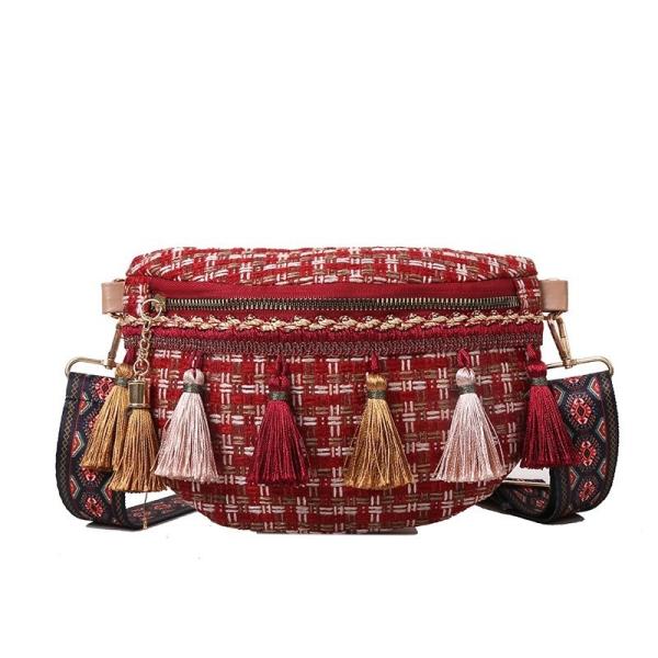 Tassel Decor Adjustable Strap Waist Bags Plaid Pattern Waterproof Cycling Bum Bag OEM