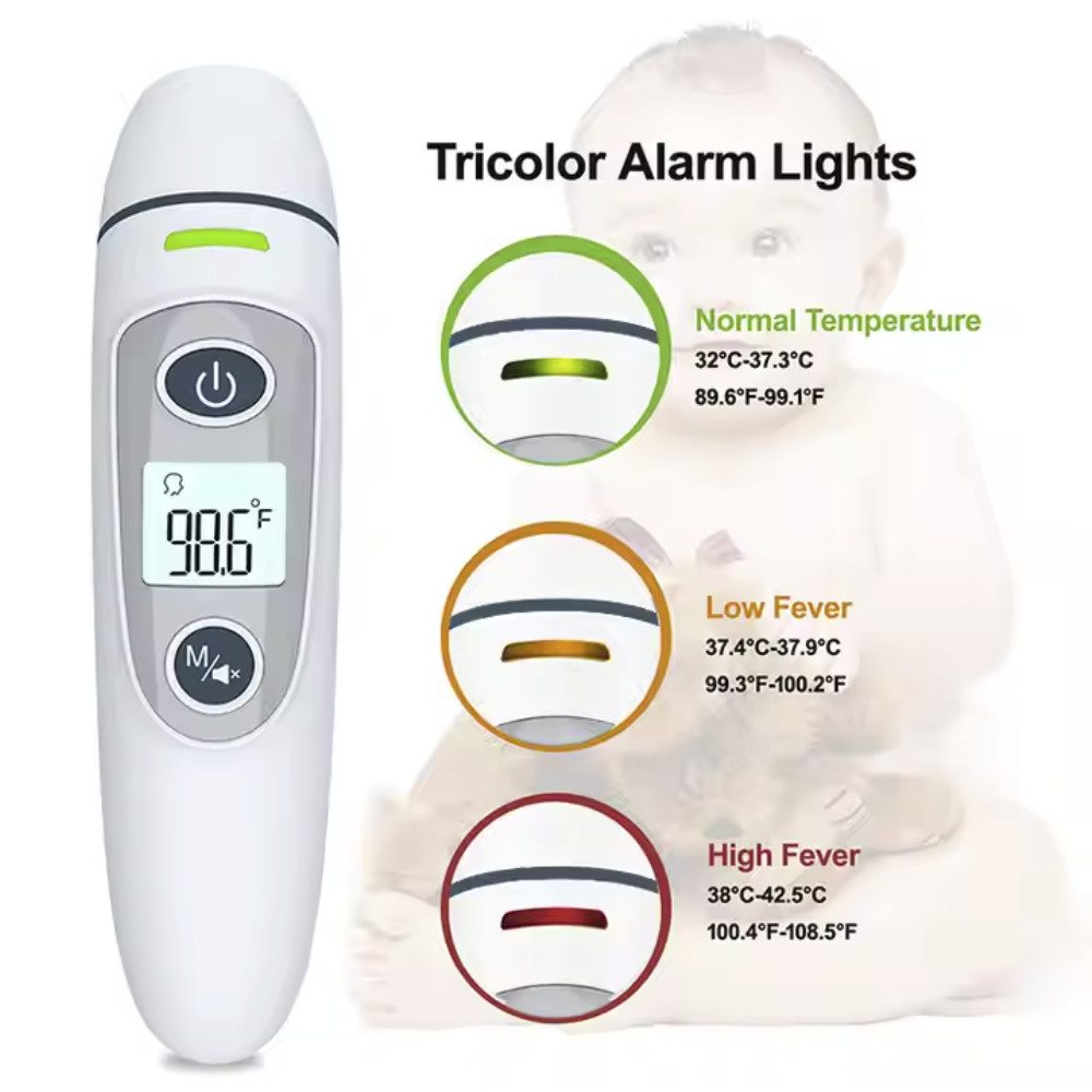 Contactless Fever Digital Forehead Thermometer  3VDC With Three Color Backlight