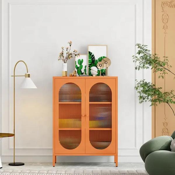 Glass Door Kitchen Aluminum Steel Sideboard Storage Cabinet With Leg