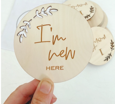 Personalised Newborn Milestone Month Cards Gift Hello World Milestone Disc